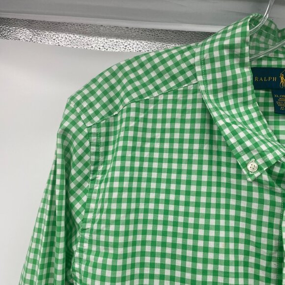 Ralph Lauren Men's Checkered Button Up Shirt Green/White Long Sleeve Size XL - Picture 5 of 8